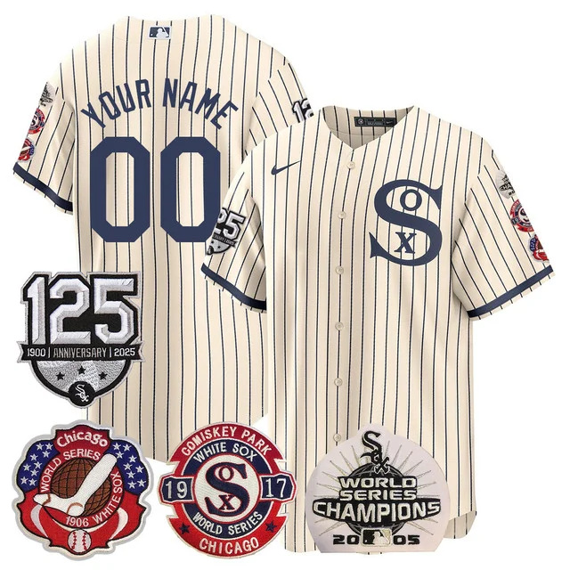 Custom Chicago White Sox 125th Anniversary - World Series Champions Jersey CREAM1