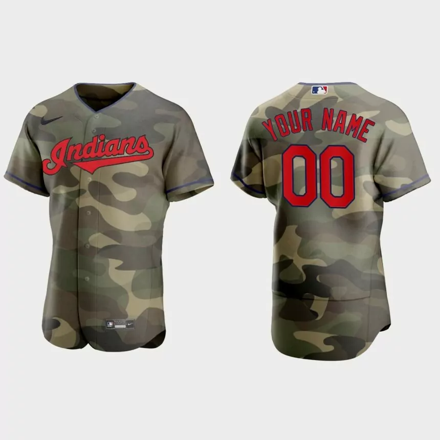 Custom Cleveland Indians 2021 National Armed Forces Day Authentic Jersey – Camo