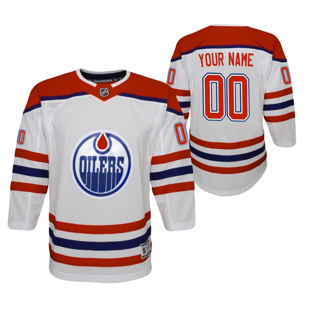 Custom Edmonton Oilers 2021 Reverse Retro White Youth Jersey Replica