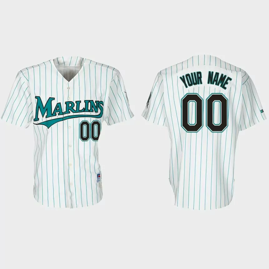 Custom Florida Marlins 30th Anniversary Throwback Jersey – White Teal