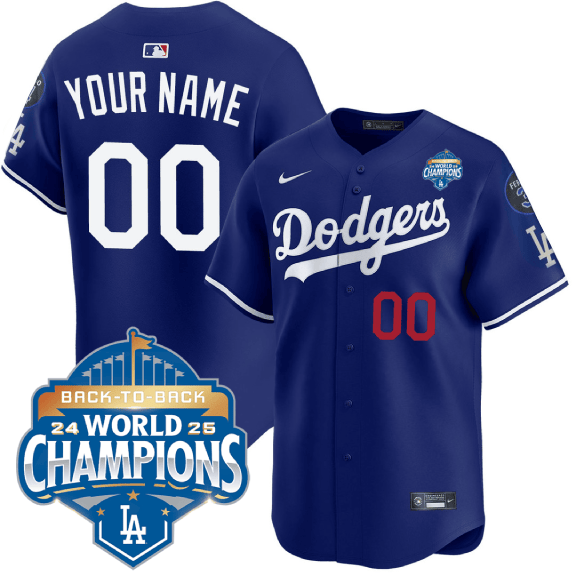 Custom Gender Name Dodgers 2025 World Series - Back To Back Champions Vapor Premier Limited Jersey V2 royal