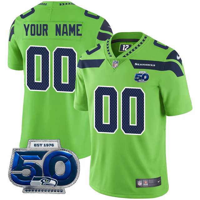 Custom Gender Name Seattle Seahawks 50th Season Vapor Limited Jersey GREEN.webp