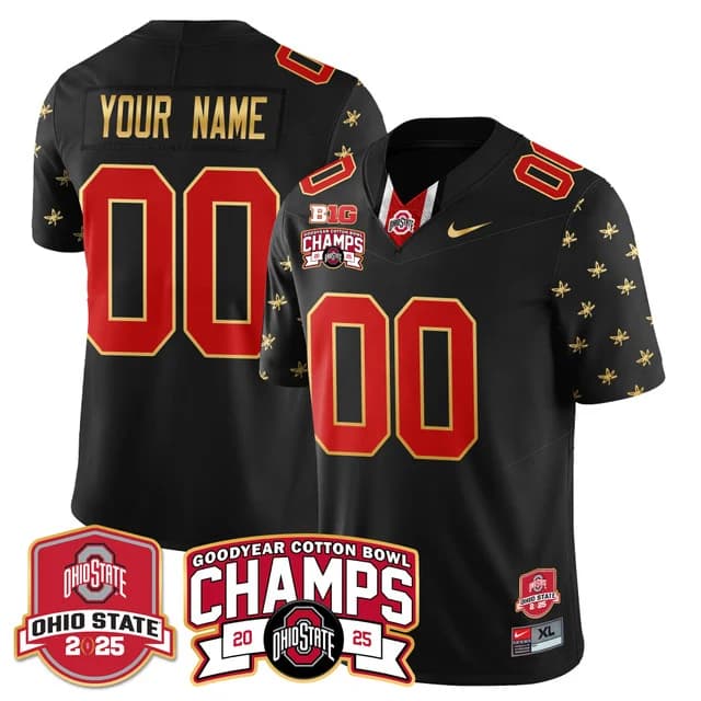 Custom GenderName Ohio State Buckeyes 2024 Cotton Bowl Champions Gold Jersey N5 - All Stitched Black
