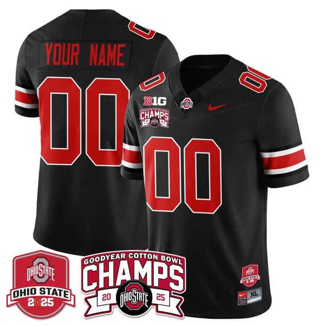 Custom GenderName Ohio State Buckeyes 2024 Cotton Bowl Champions Gold Jersey N5 - All Stitched Black·