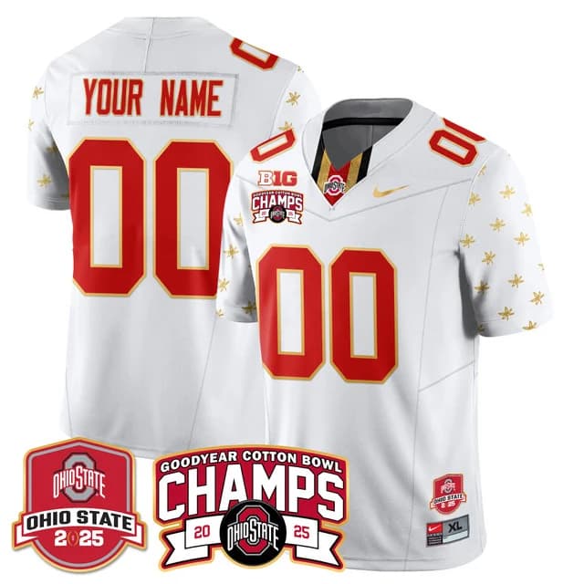 Custom GenderName Ohio State Buckeyes 2024 Cotton Bowl Champions Gold Jersey N5 - All Stitched White Limited