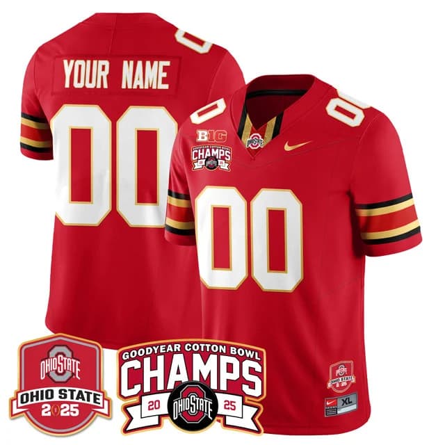 Custom GenderName Ohio State Buckeyes 2024 Cotton Bowl Champions Gold Jersey N5 - All Stitched red