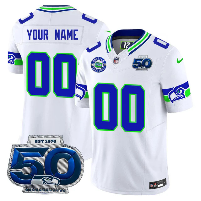 Custom GenderName Seattle Seahawks 50th Season Vapor Limited Jersey WHITE.webp (1)