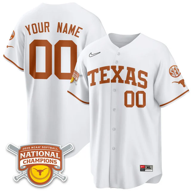 Custom GenderName Texas Longhorns Softball 2025 World Series Champions Limited Jersey white.webp