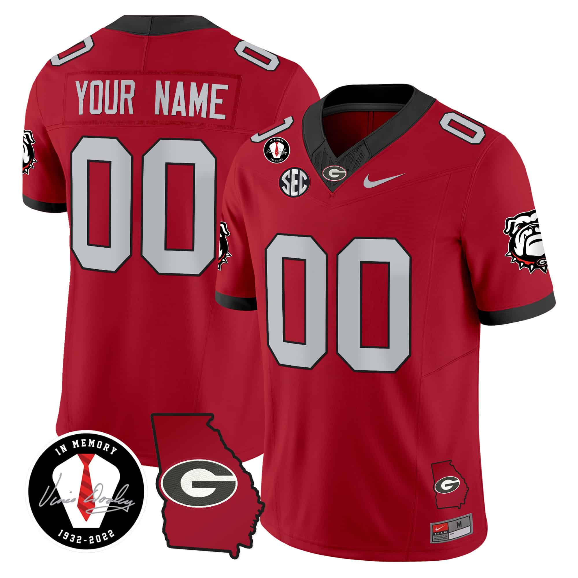 Custom Georgia Bulldogs 2024 Vapor Football Jersey V5 – Georgia Map – All Stitched Red