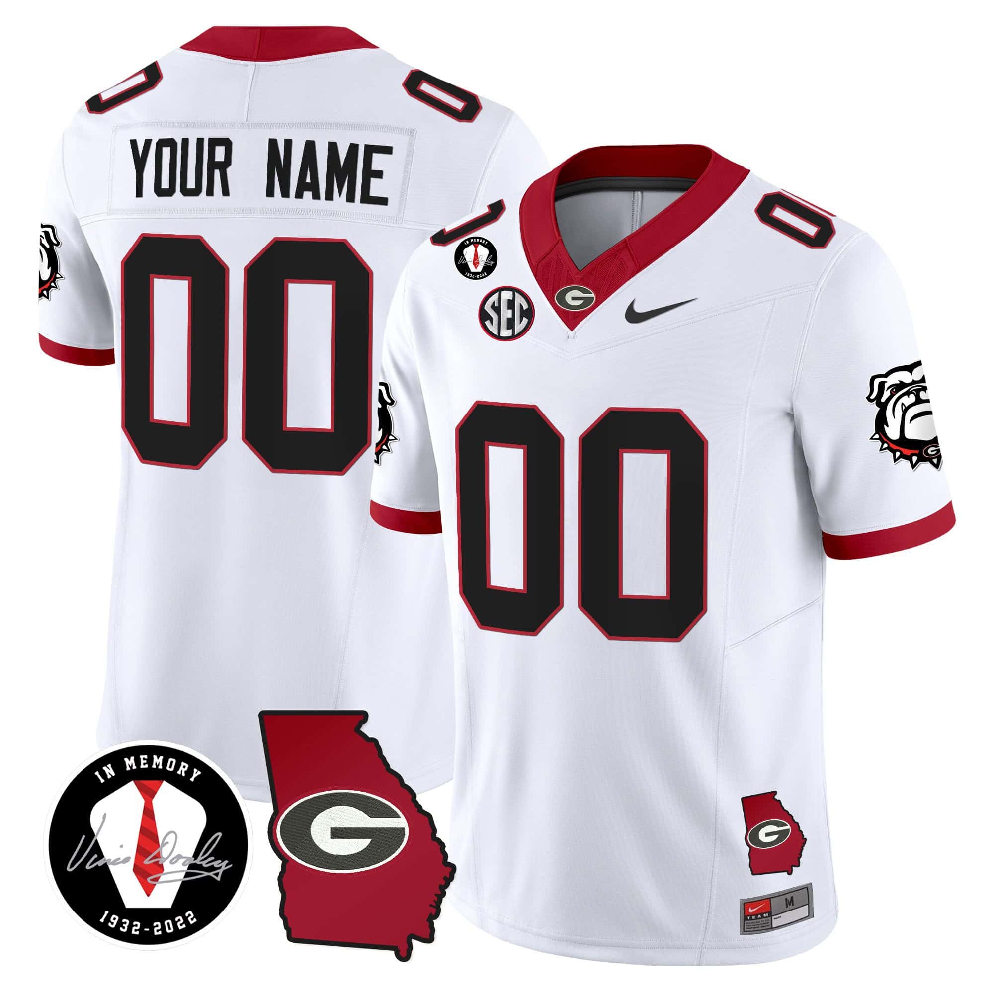 Custom Georgia Bulldogs 2024 Vapor Football Jersey V5 – Georgia Map – All Stitched White