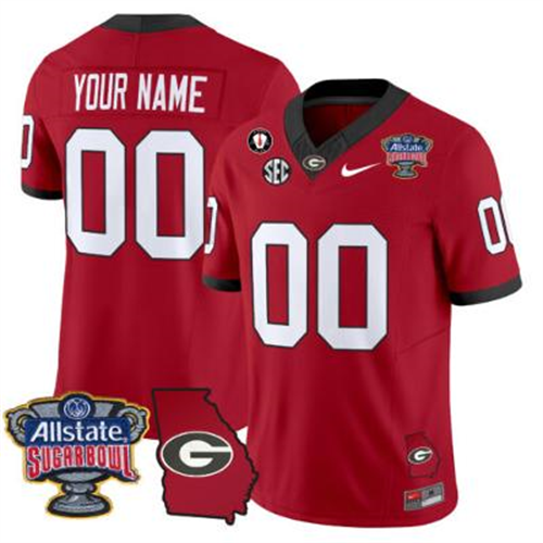 Custom Georgia Bulldogs Jersey 2025 Sugar Bowl Patch Vapor Limited Red