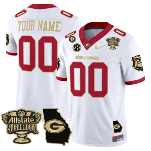Custom Georgia Bulldogs Jersey 2025 Sugar Bowl Patch Vapor Limited White