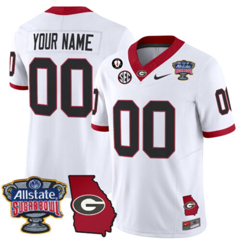 Custom Georgia Bulldogs Jersey 2025 Sugar Bowl Patch Vapor Limited White Stiched