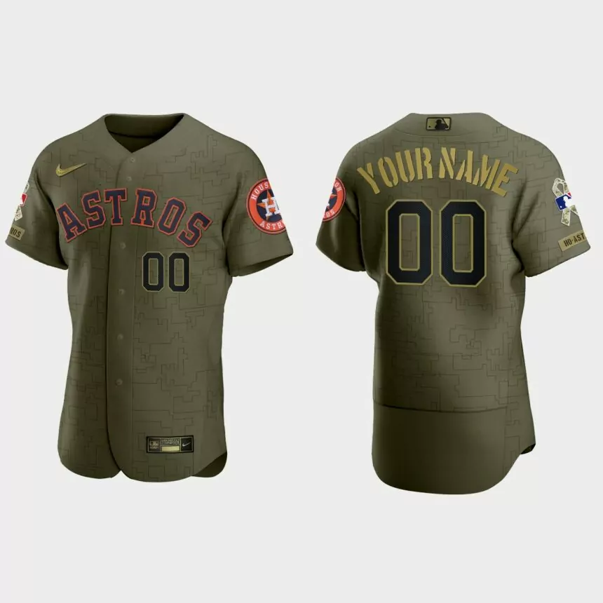 Custom Houston Astros 2021 Salute to Service Digital Camo Jersey – Green