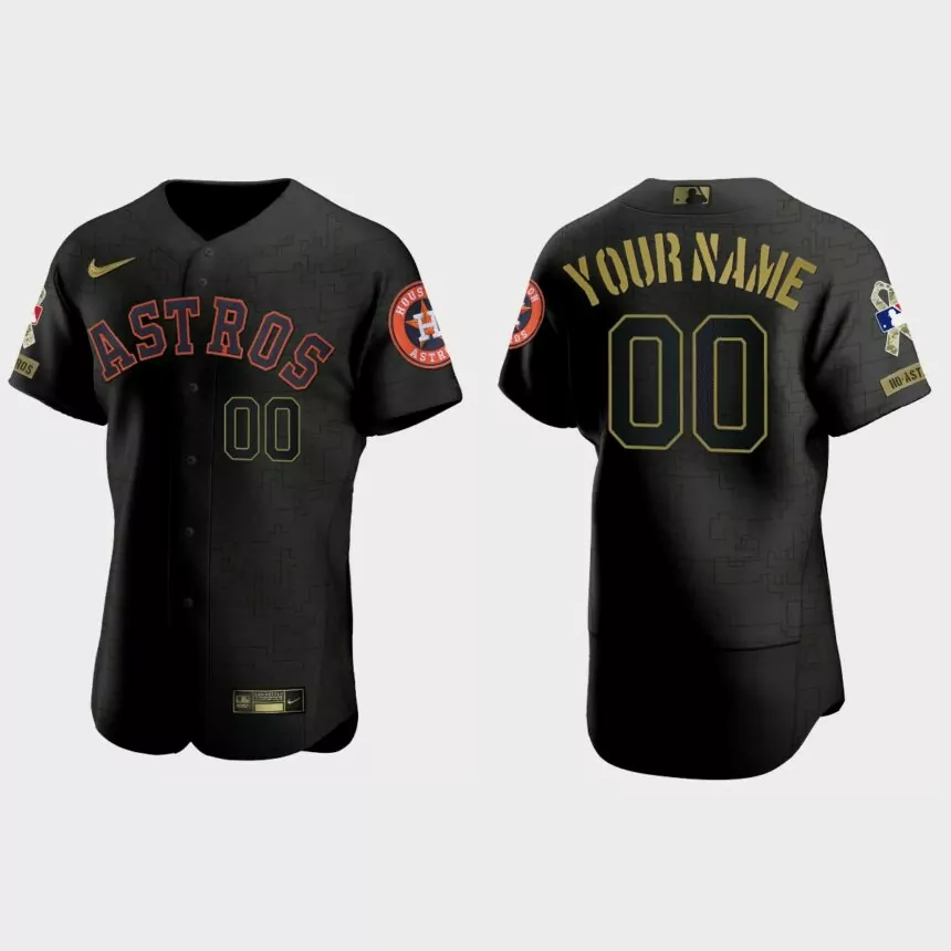 Custom Houston Astros 2021 Salute to Service Jersey – All Black