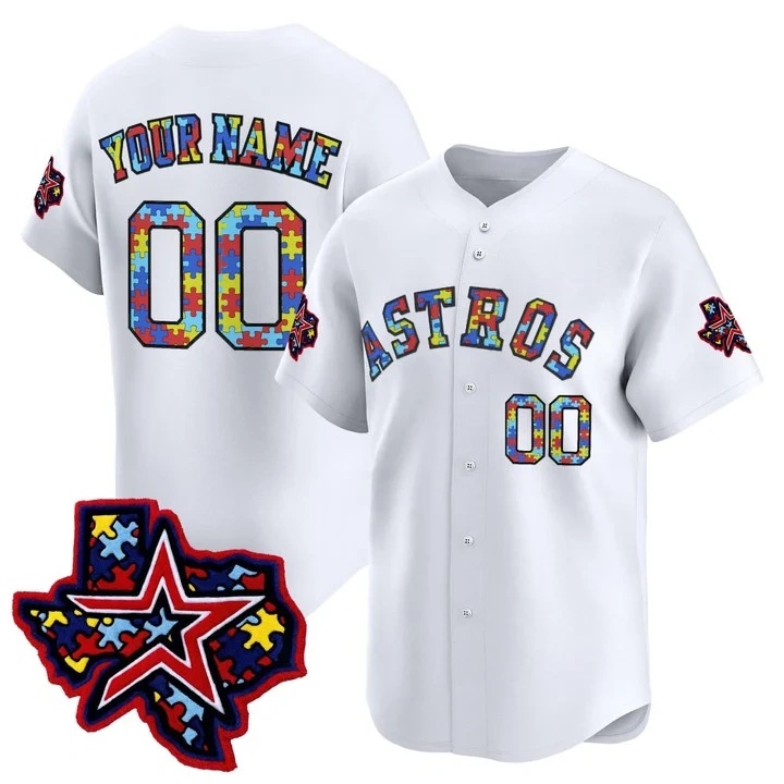 Custom Houston Astros Autism Awareness Puzzle Jersey