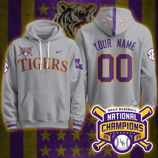 Custom LSU Tigers 2025 World Series Champions Limited Hoodie GREY