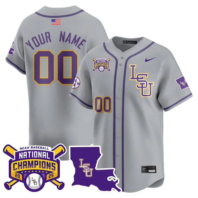 Custom LSU Tigers 2025 World Series Champions Limited Jersey GRAY