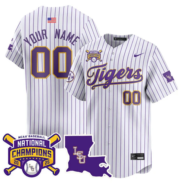 Custom LSU Tigers 2025 World Series Champions Limited Jersey PINSTRIPE