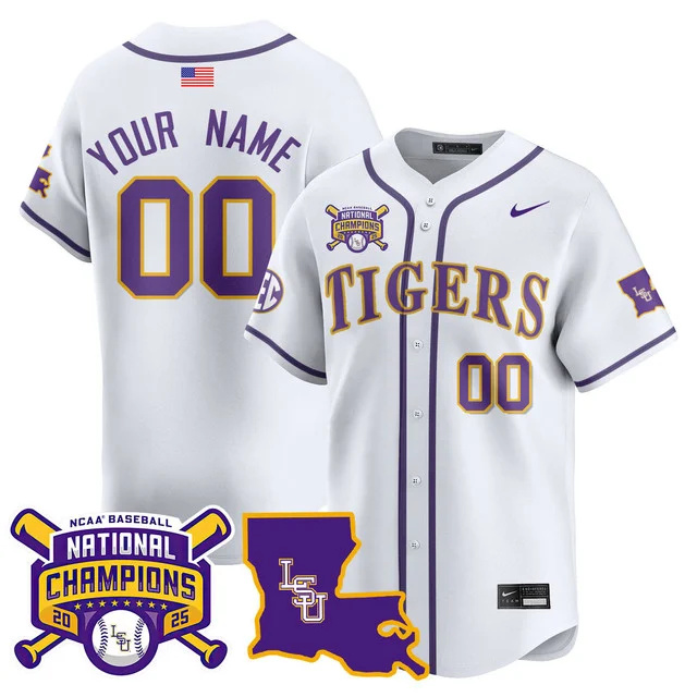 Custom LSU Tigers 2025 World Series Champions Limited Jersey WHITE