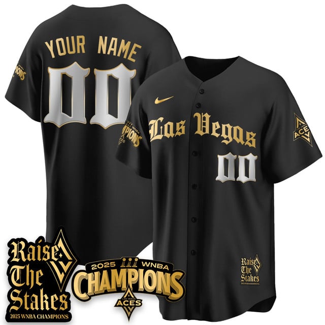 Custom Las Vegas Aces 2025 WNBA Championship Baseball Jersey black gold