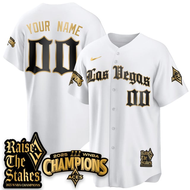 Custom Las Vegas Aces 2025 WNBA Championship Baseball Jersey white gold
