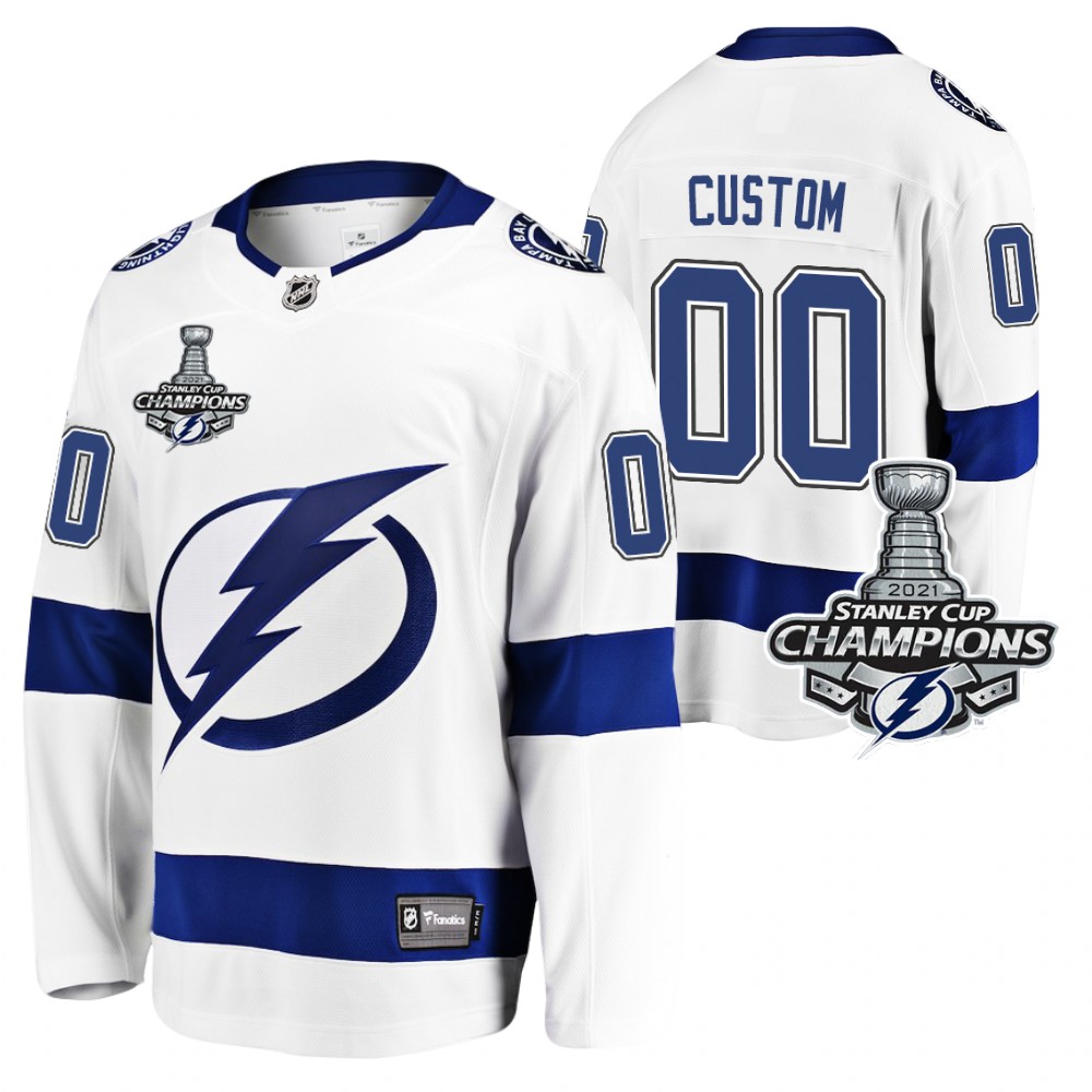 Custom Lightning 2021 Stanley Cup Champions White Away Jersey
