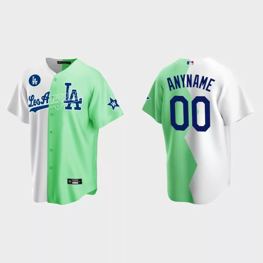 Custom Los Angeles Dodgers 2022 MLB All-Star Celebrity Softball Game Split Jersey – White Green