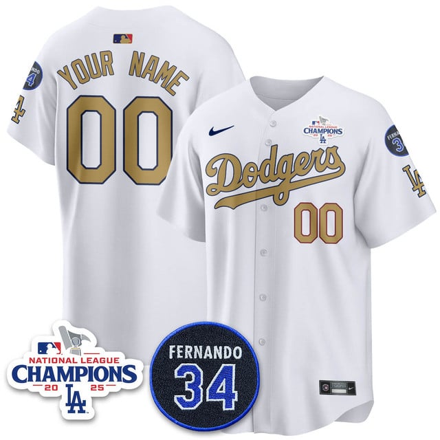 Custom Los Angeles Dodgers 2025 NL Champions Jersey gold