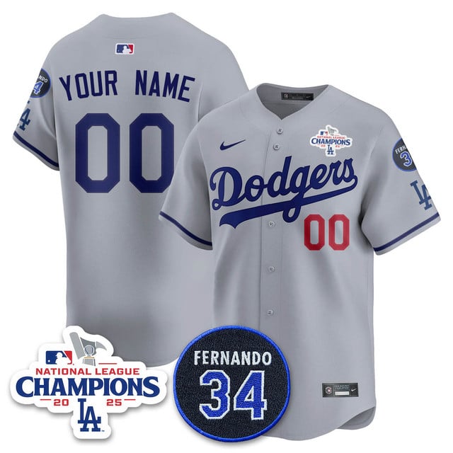 Custom Los Angeles Dodgers 2025 NL Champions Jersey gray