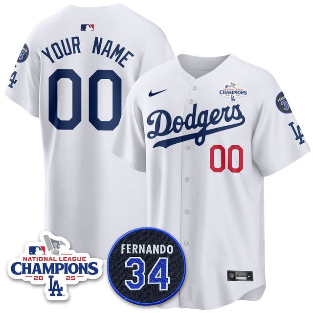 Custom Los Angeles Dodgers 2025 NL Champions Jersey white