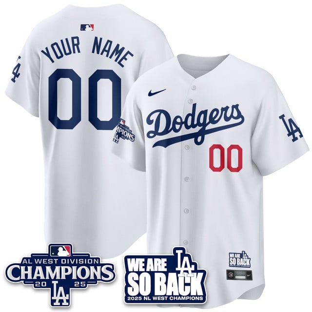 Custom Los Angeles Dodgers 2025 NL West Division Champions Jersey white