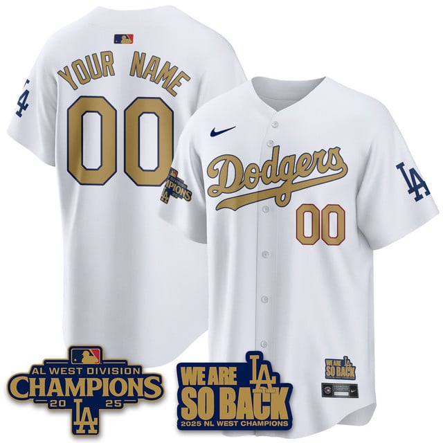Custom Los Angeles Dodgers 2025 NL West Division Champions Jersey white gold