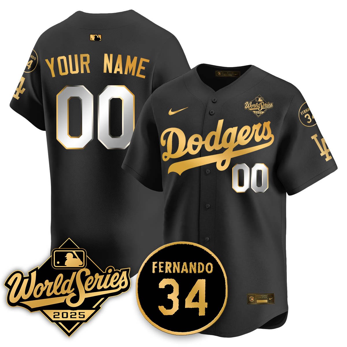 Custom Los Angeles Dodgers 2025 National League Champions Jersey black gold