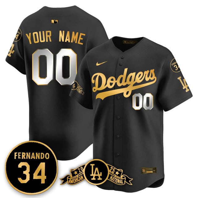 Custom Los Angeles Dodgers 2025 National League Champions Jersey black gold