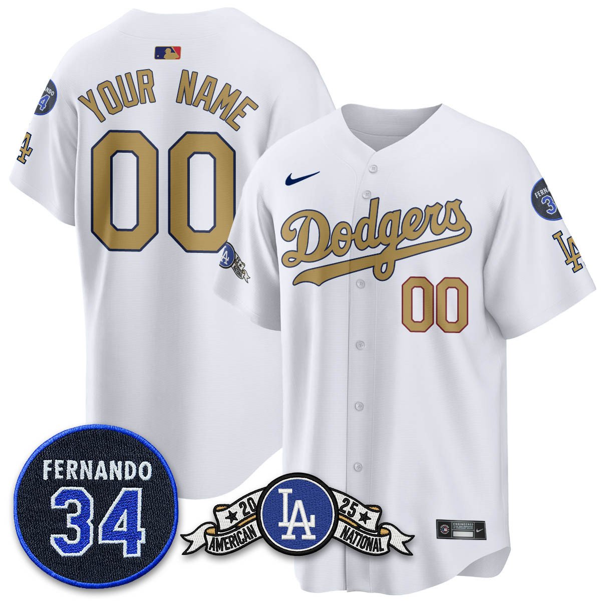Custom Los Angeles Dodgers 2025 National League Champions Jersey gold trim