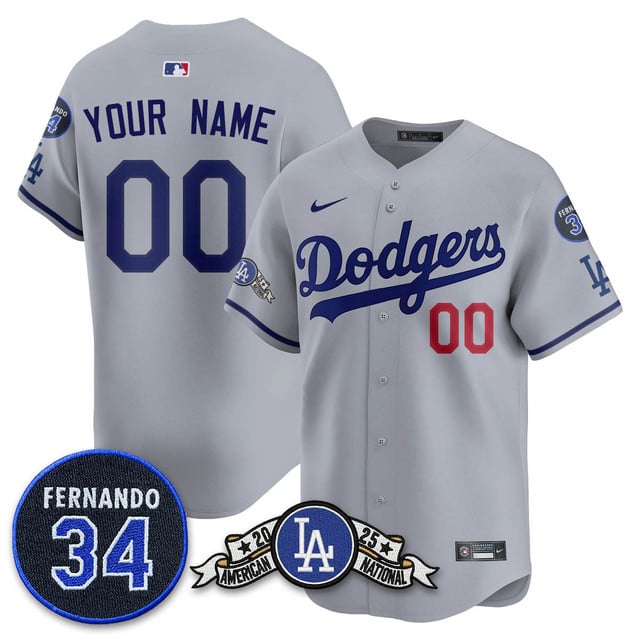 Custom Los Angeles Dodgers 2025 National League Champions Jersey gray