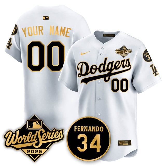 Custom Los Angeles Dodgers 2025 National League Champions Jersey white gold