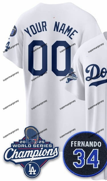 Custom Los Angeles Dodgers 2025 World Series Champions   Jersey - All Stitched Custom White_副本