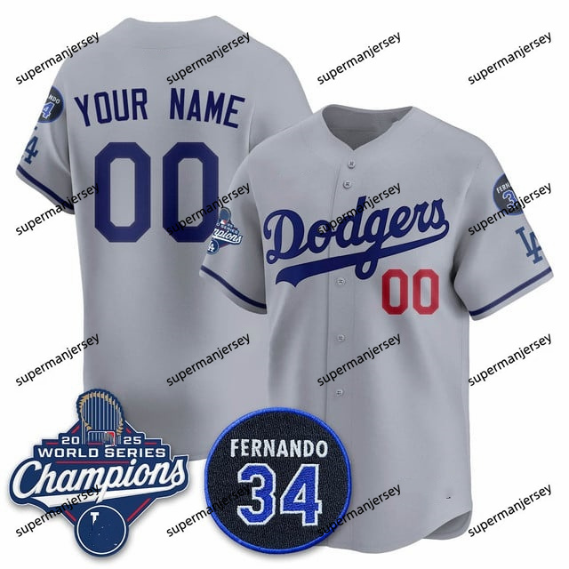 Custom Los Angeles Dodgers 2025 World Series Champions   Jersey - All Stitched Gray
