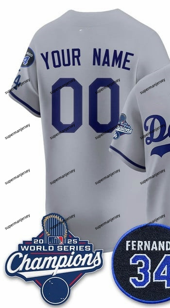 Custom Los Angeles Dodgers 2025 World Series Champions   Jersey - All Stitched Gray_副本
