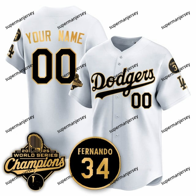 Custom Los Angeles Dodgers 2025 World Series Champions   Jersey - All Stitched White Gold