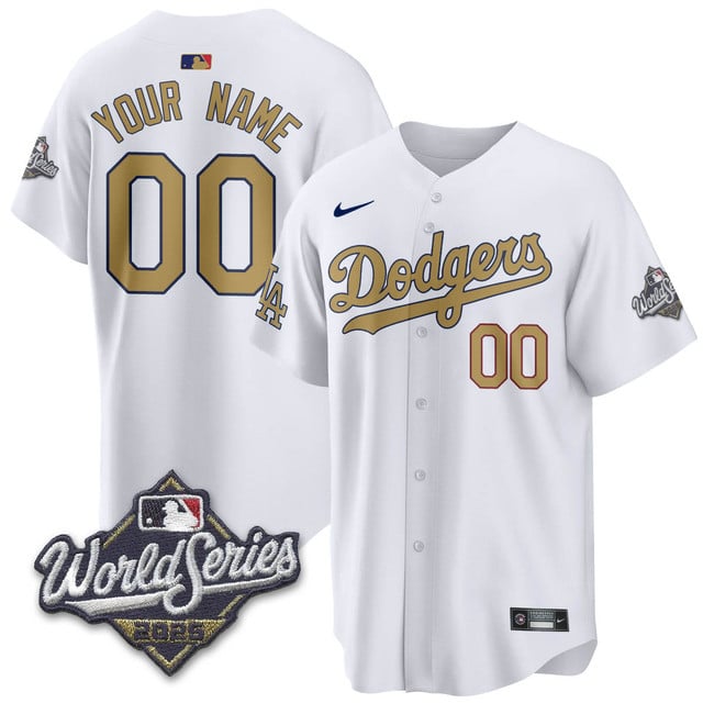 Custom Los Angeles Dodgers 2025 World Series Jersey white gold