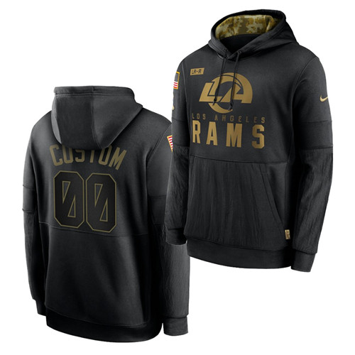 Custom Men's Los Angeles Rams 2020 Salute To Service Black Sideline Performance Pullover Hoodie