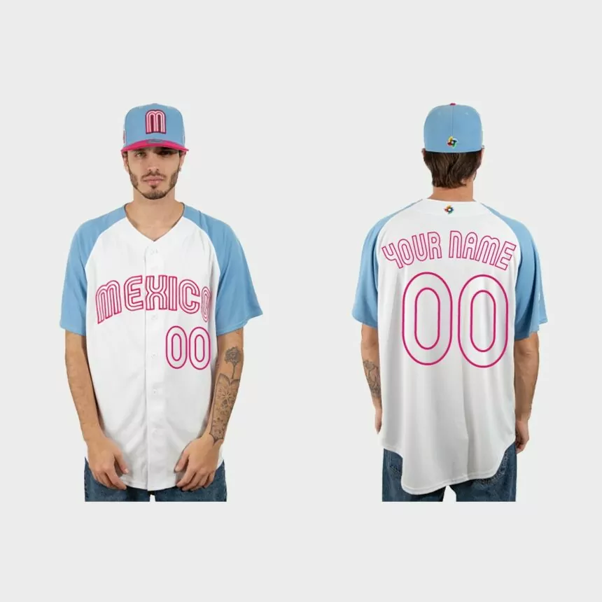 Custom Mexico Baseball 2023 World Baseball Classic Jersey – White Blue