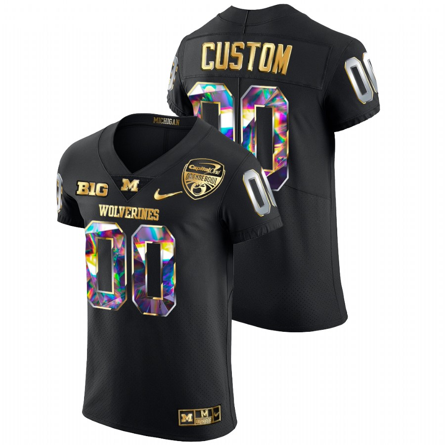 Custom Michigan Wolverines Black 2021 Orange Bowl Golden Diamond Edition Jersey 
