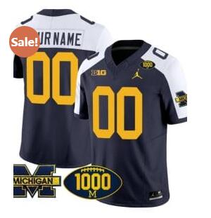 Custom Michigan Wolverines Jersey Name and Number 1000 Wins Patch Vapor Limited Football Navy Alternate