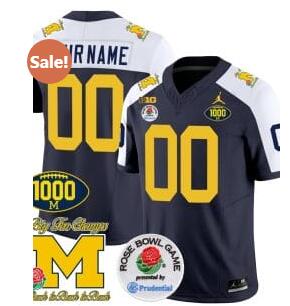 Custom Michigan Wolverines Jersey Name and Number 1000 Wins Rose Bowl Patch Alternate