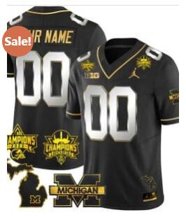 Custom Michigan Wolverines Jersey Name and Number 2023 Big Ten Back to Back Champions Patch Black Limited