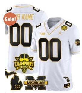 Custom Michigan Wolverines Jersey Name and Number 2023 Big Ten Champions Patch White Gold